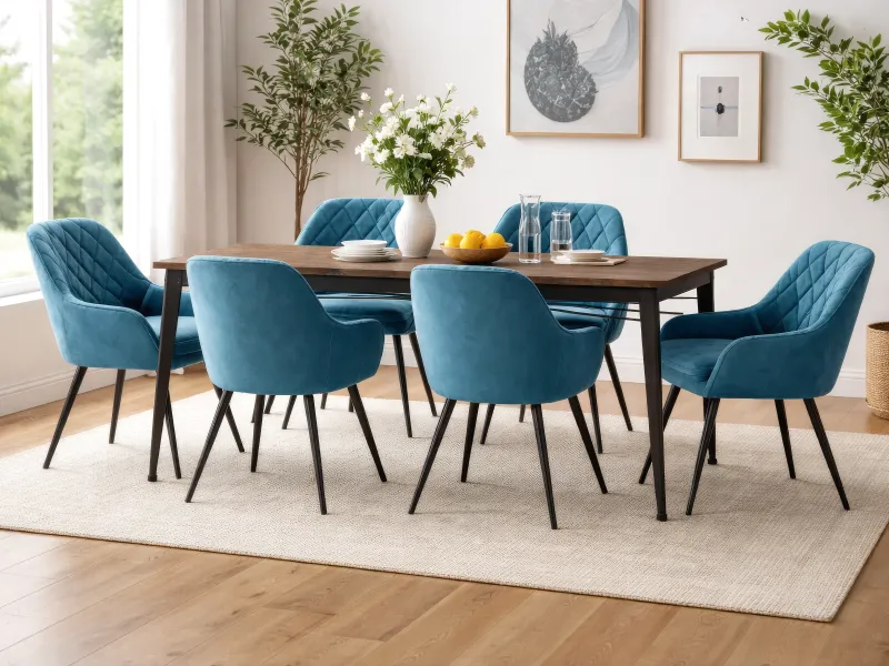 Orchid 6 Seater Dining Table with Chair in Teal Aqua